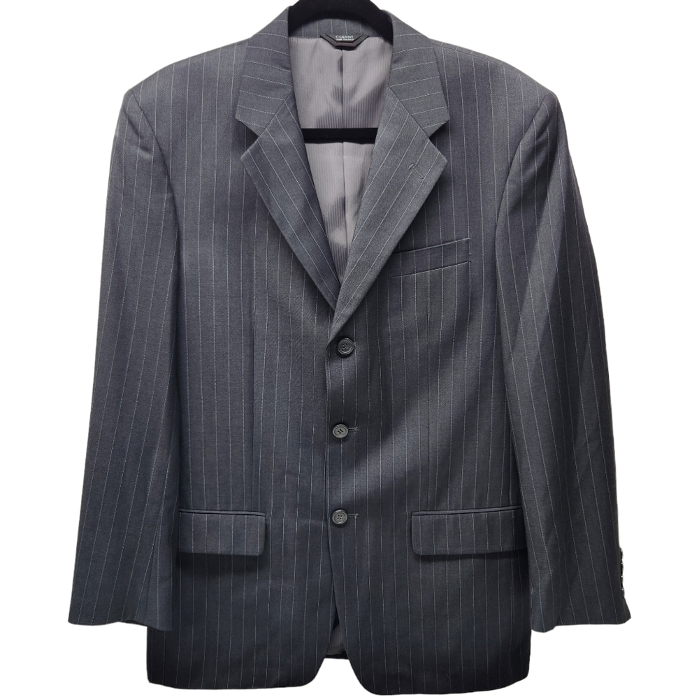 Cianni Cellini Blazer Sport Coat Hand Tailored Pinstripe Gray White, Size 38R